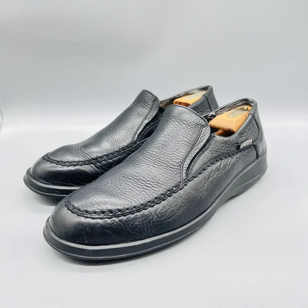 Mephisto Shoes Mens 11 Black Pebbled Leather Slip On Loafers Casual Comfort
